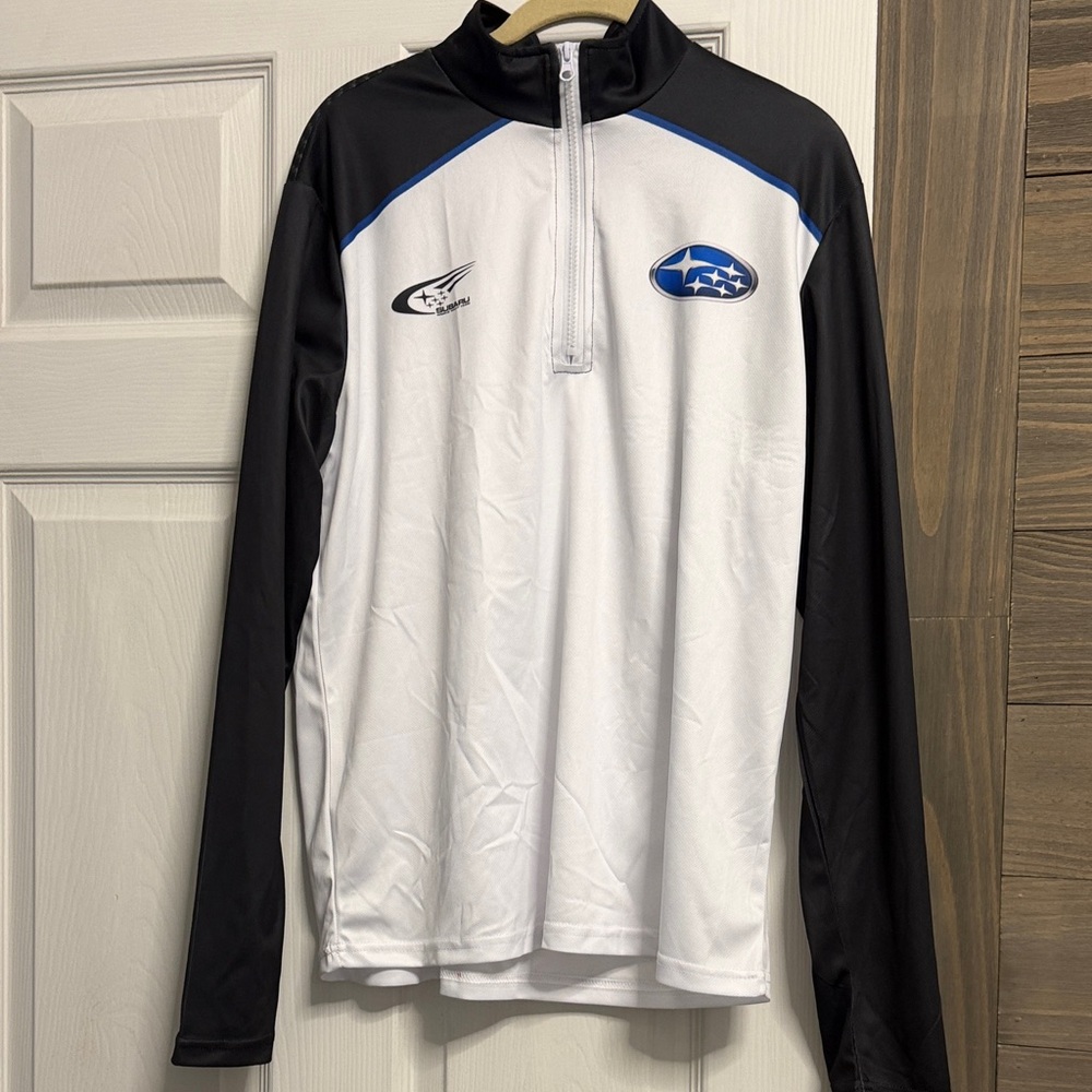 Subaru Branded White & Black Quarter-Zip Long Sleeve Pullover